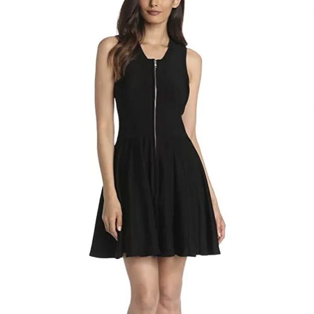 Parker Amanda Black Zipper Front Ribbed Mini Dress Size XS